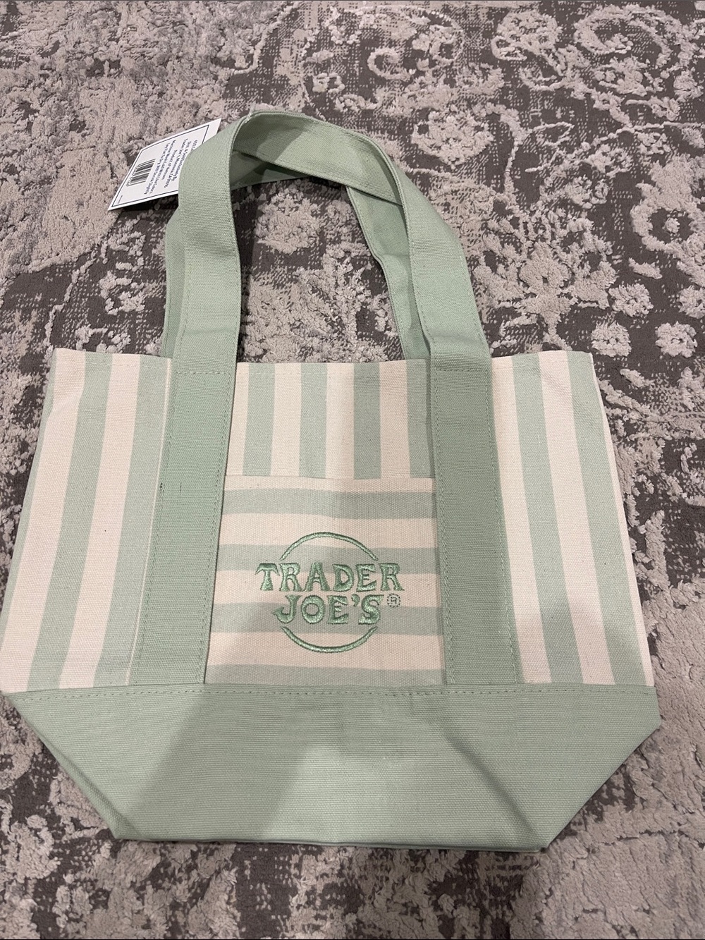 Trader Joe's Small Mint Green Striped Canvas Tote
